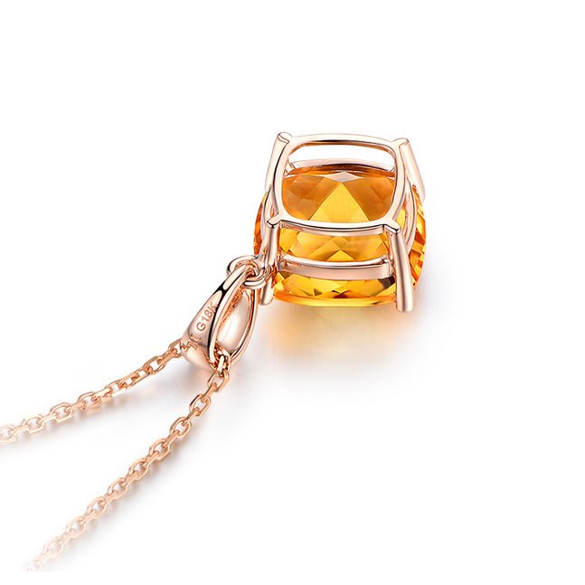 3.5ct Cushion Citrine 18k Rose Gold Necklace - Lord of Gem Rings