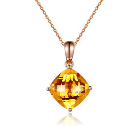 3.5ct Cushion Citrine 18k Rose Gold Necklace - Lord of Gem Rings