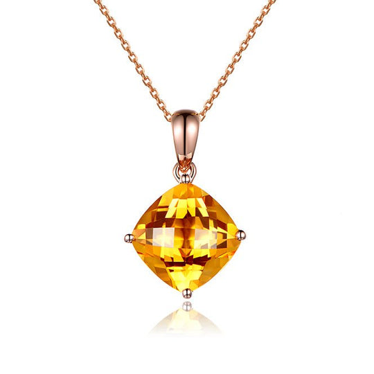 3.5ct Cushion Citrine 18k Rose Gold Pendant