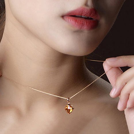 3.5ct Cushion Citrine 18k Rose Gold Necklace - Lord of Gem Rings