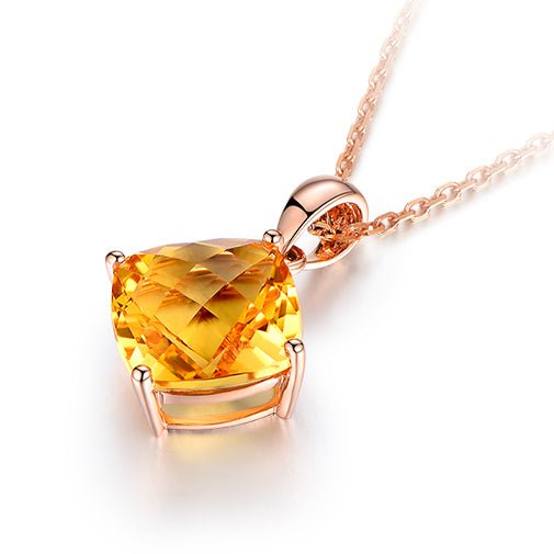 3.5ct Cushion Citrine 18k Rose Gold Necklace - Lord of Gem Rings