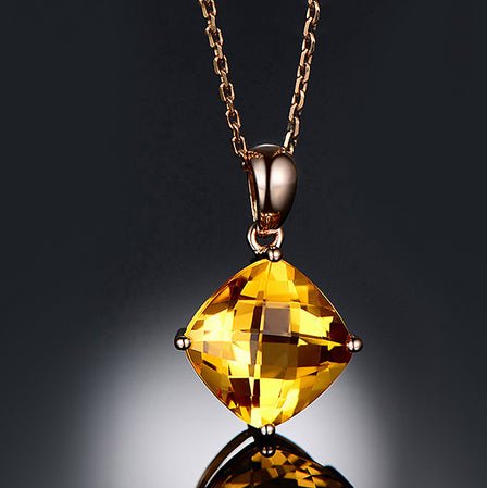 3.5ct Cushion Citrine 18k Rose Gold Necklace - Lord of Gem Rings