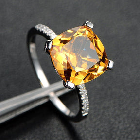 3.5ct Cushion Citrine Diamond Curved Bridal Set 14K White Gold - Lord of Gem Rings