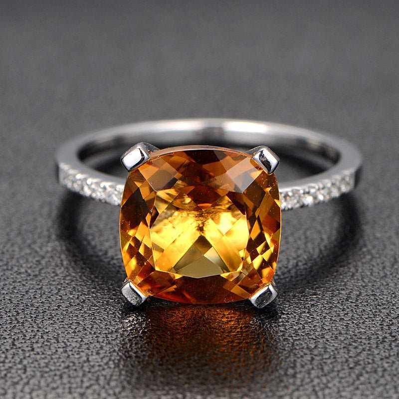 3.5ct Cushion Citrine Diamond Curved Bridal Set 14K White Gold - Lord of Gem Rings