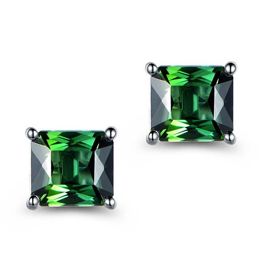 3.5ct Green Tourmaline Stud Earrings 18K White Gold