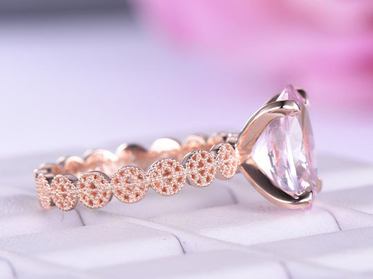 3.5ct Oval Morganite Engagement Ring Milgrain Filigree Shank 14K Rose Gold