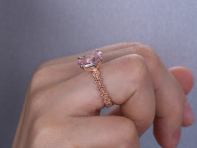 3.5ct Oval Morganite Engagement Ring Milgrain Filigree Shank 14K Rose Gold - Lord of Gem Rings