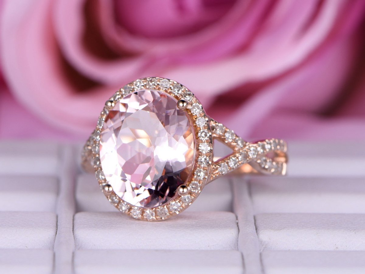 3.5ct Oval Morganite Infinite Love Ring Diamond Accents 14K Rose Gold - Lord of Gem Rings