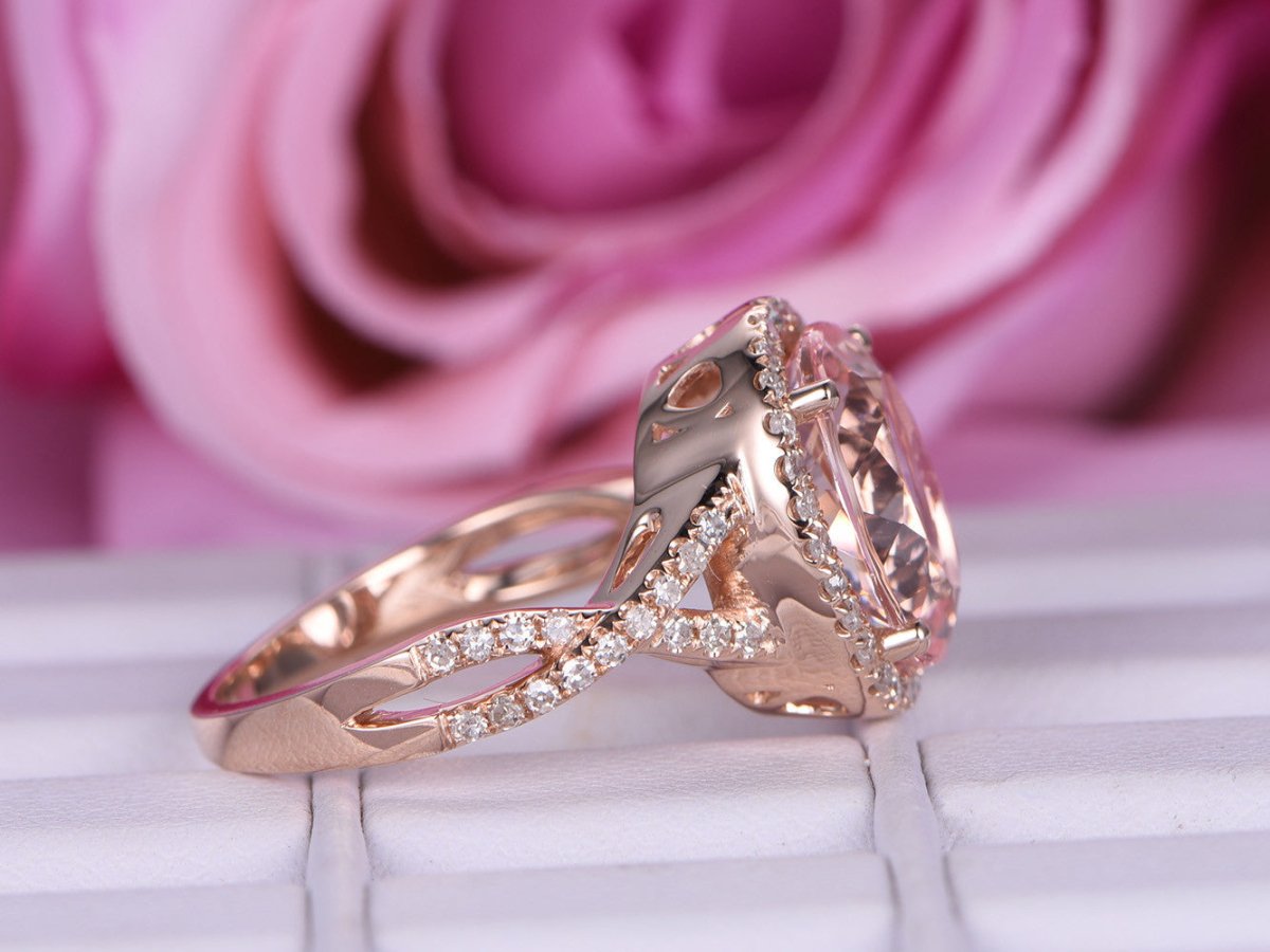 3.5ct Oval Morganite Infinite Love Ring Diamond Accents 14K Rose Gold - Lord of Gem Rings