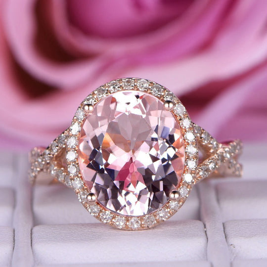 3.5ct Oval Morganite Infinite Love Ring Diamond Accents 14K Rose Gold