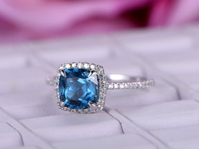 Reserved for Marci- Cushion Blue Sapphire Diamond Halo Engagement Ring