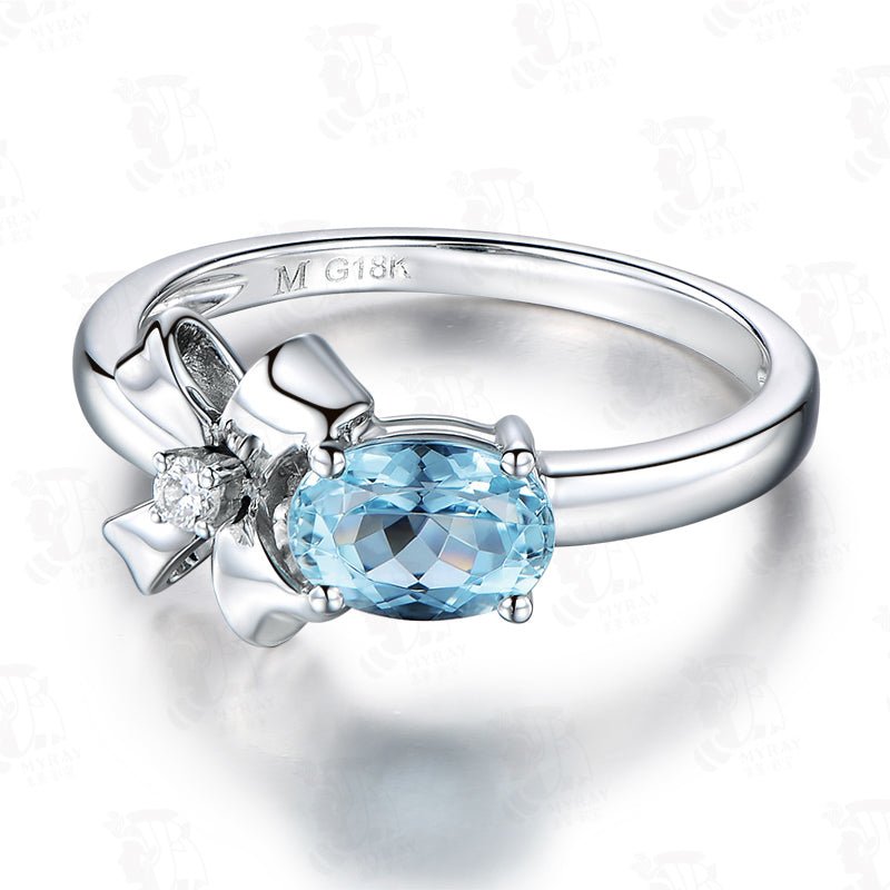 3A Oval Aquamarine Bow Ring 18K White Gold - Lord of Gem Rings