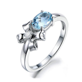 3A Oval Aquamarine Bow Ring 18K White Gold - Lord of Gem Rings