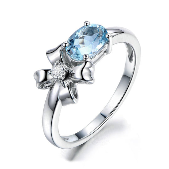 3A Oval Aquamarine Bow Ring 18K White Gold