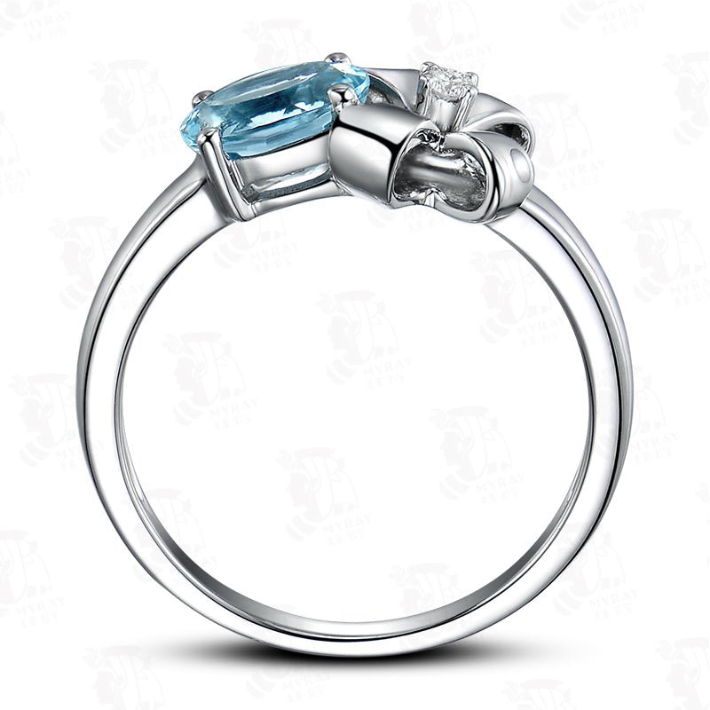 3A Oval Aquamarine Bow Ring 18K White Gold - Lord of Gem Rings