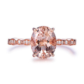 3ct Art Deco Oval Morganite Diamond Ring 14K Rose Gold - Lord of Gem Rings