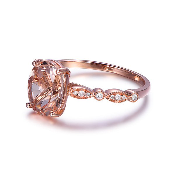 3ct Art Deco Oval Morganite Diamond Ring 14K Rose Gold - Lord of Gem Rings