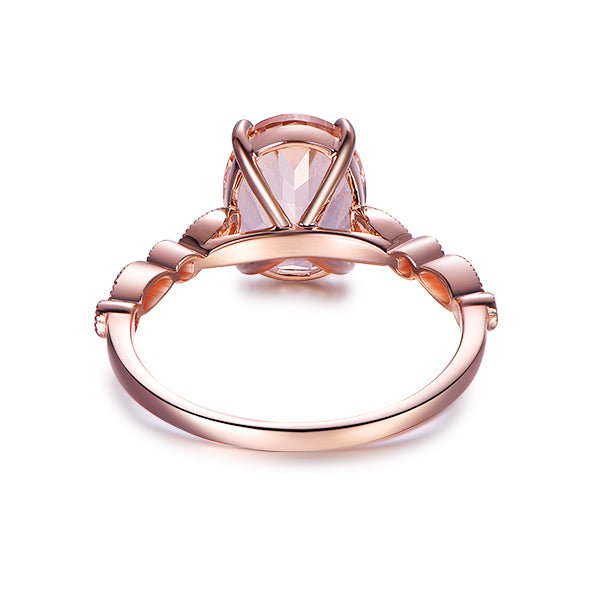 3ct Art Deco Oval Morganite Diamond Ring 14K Rose Gold - Lord of Gem Rings