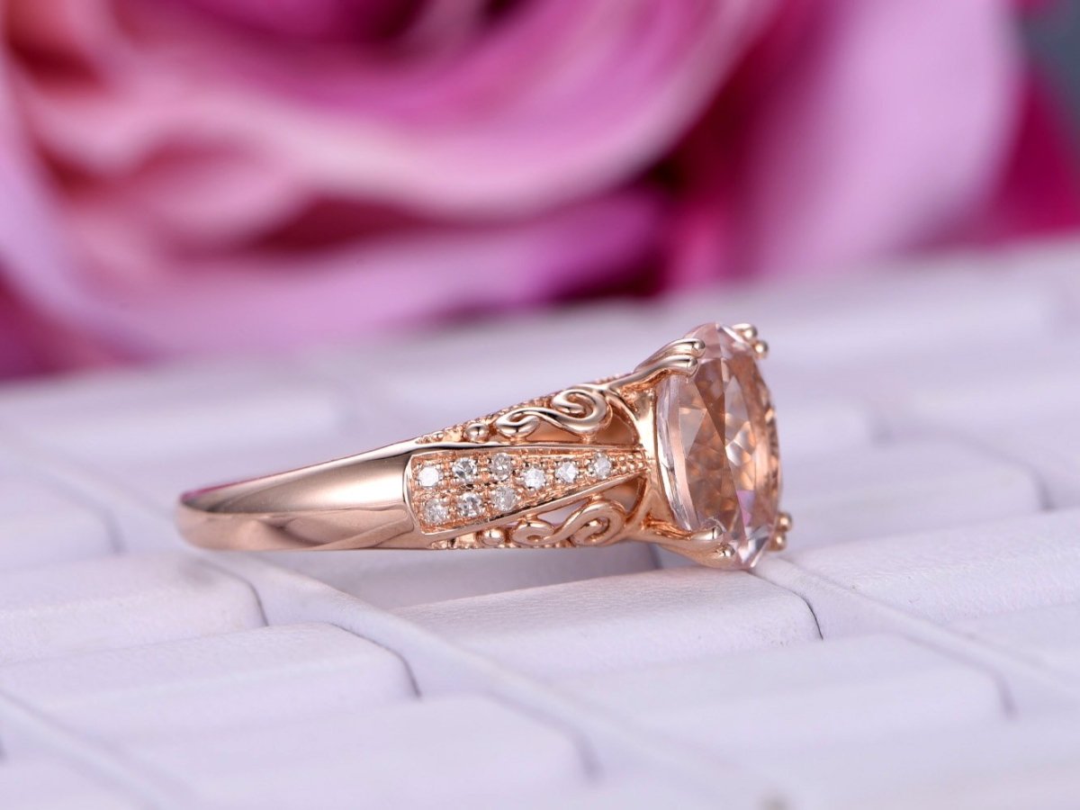 3ct Oval Morganite Diamond Celtic Filigree Ring 14K Rose Gold - Lord of Gem Rings