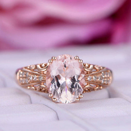 3ct Oval Morganite Diamond Celtic Filigree Ring 14K Rose Gold