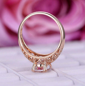 3ct Oval Morganite Diamond Celtic Filigree Ring 14K Rose Gold - Lord of Gem Rings