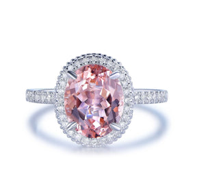 3ct Oval Morganite Engagement Ring Diamond Halo Milgrain under Gallery - Lord of Gem Rings