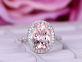 3ct Oval Morganite Engagement Ring Diamond Halo Milgrain under Gallery - Lord of Gem Rings