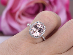 3ct Oval Morganite Engagement Ring Diamond Halo Milgrain under Gallery - Lord of Gem Rings