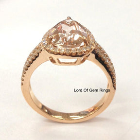 3ct Pear Morganite Ring Diamond Split Shank 14K Rose Gold - Lord of Gem Rings
