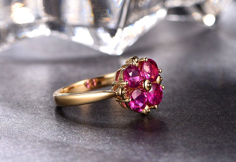 4-Stone Round Pink Tourmaline Cluster Ring 14K Yellow Gold - Lord of Gem Rings