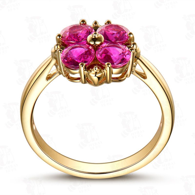 4-Stone Round Pink Tourmaline Cluster Ring 14K Yellow Gold - Lord of Gem Rings