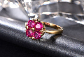 4-Stone Round Pink Tourmaline Cluster Ring 14K Yellow Gold - Lord of Gem Rings