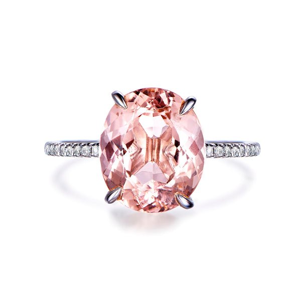 4.5ct Oval Morganite Diamond Engagement Ring 14K Gold - Lord of Gem Rings