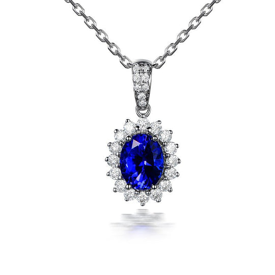 4A Blue Tanzanite Diamond Princess Diana Inspired Pendant 18k Gold