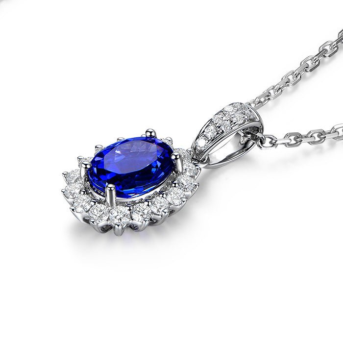 4A Blue Tanzanite Diamond Princess Diana Inspired Pendant 18k Gold - Lord of Gem Rings