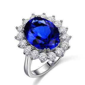 4A Blue Tanzanite Princess Diana Ring Diamond Halo in 18K Gold - Lord of Gem Rings