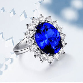 4A Blue Tanzanite Princess Diana Ring Diamond Halo in 18K Gold - Lord of Gem Rings