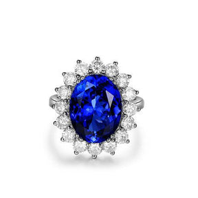 4A Blue Tanzanite Princess Diana Ring Diamond Halo in 18K Gold - Lord of Gem Rings