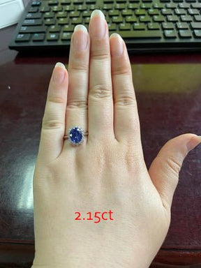 4A Blue Tanzanite Princess Diana Ring Diamond Halo in 18K Gold - Lord of Gem Rings