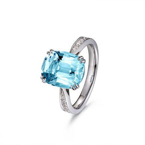 4ct 4A Aquamarine Diamond Solitaire Engagement Ring 18K White Gold - Lord of Gem Rings