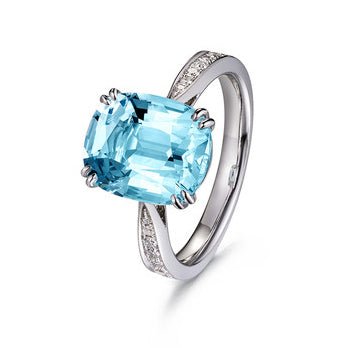 4ct 4A Aquamarine Diamond Solitaire Engagement Ring 18K White Gold