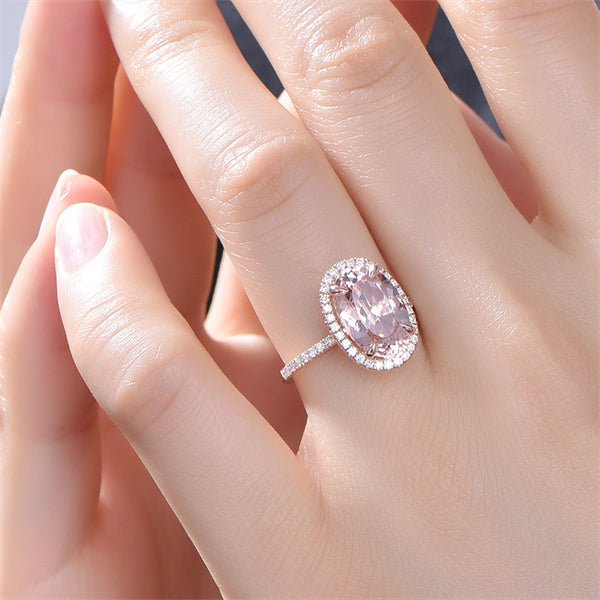 4ct Elongated Morganite Diamond Engagement Ring 14K Rose Gold - Lord of Gem Rings