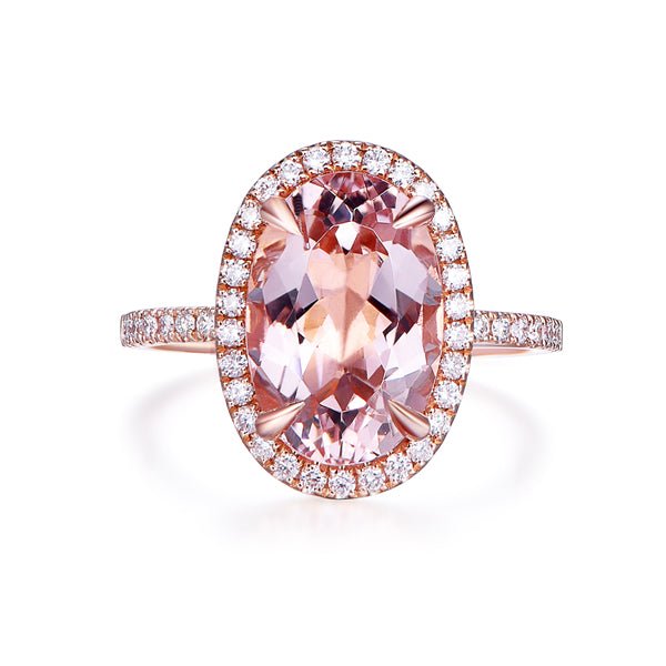 4ct Elongated Morganite Diamond Engagement Ring 14K Rose Gold - Lord of Gem Rings