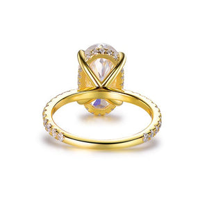 4ct Elongated Oval Crushed Ice Cut Moissanite Diamond Hidden Halo Engagement Ring 14K Yellow Gold - Lord of Gem Rings