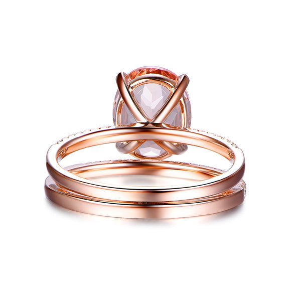 4ct Oval Morganite Diamond Bridal Set 14K Rose Gold - Lord of Gem Rings