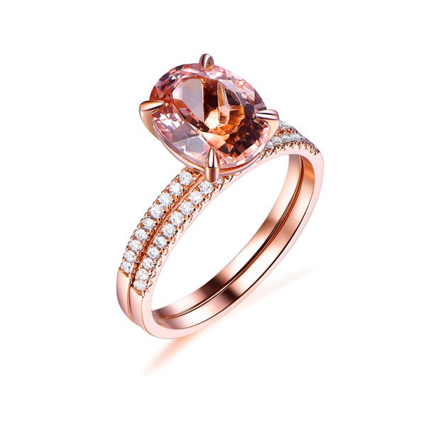 4ct Oval Morganite Diamond Bridal Set 14K Rose Gold - Lord of Gem Rings