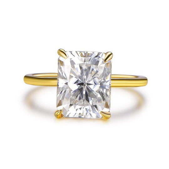 4ct Radiant Cut Moissanite Diamond Hidden Halo Engagement Ring 14K Yellow Gold