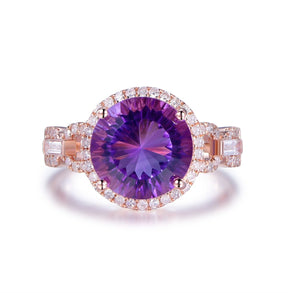 4ct Round Amethyst Baguette Diamond Ring 14K Gold - Lord of Gem Rings