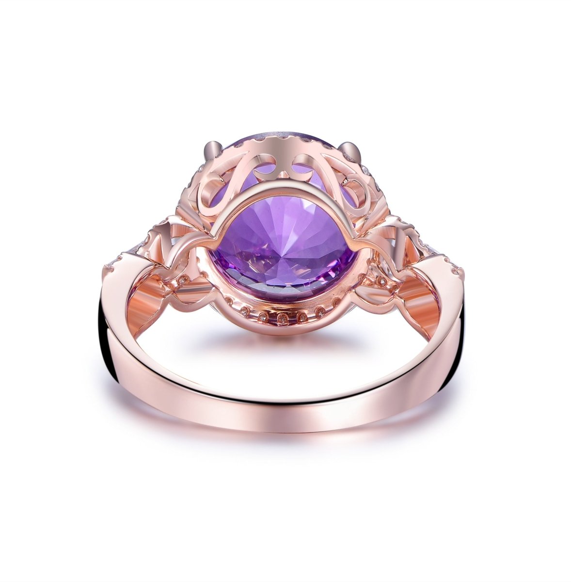 4ct Round Amethyst Baguette Diamond Ring 14K Gold - Lord of Gem Rings