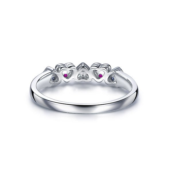 5 Heart Diamond Ruby Sapphire July September Birthstone Wedding Band 14K Gold - Lord of Gem Rings